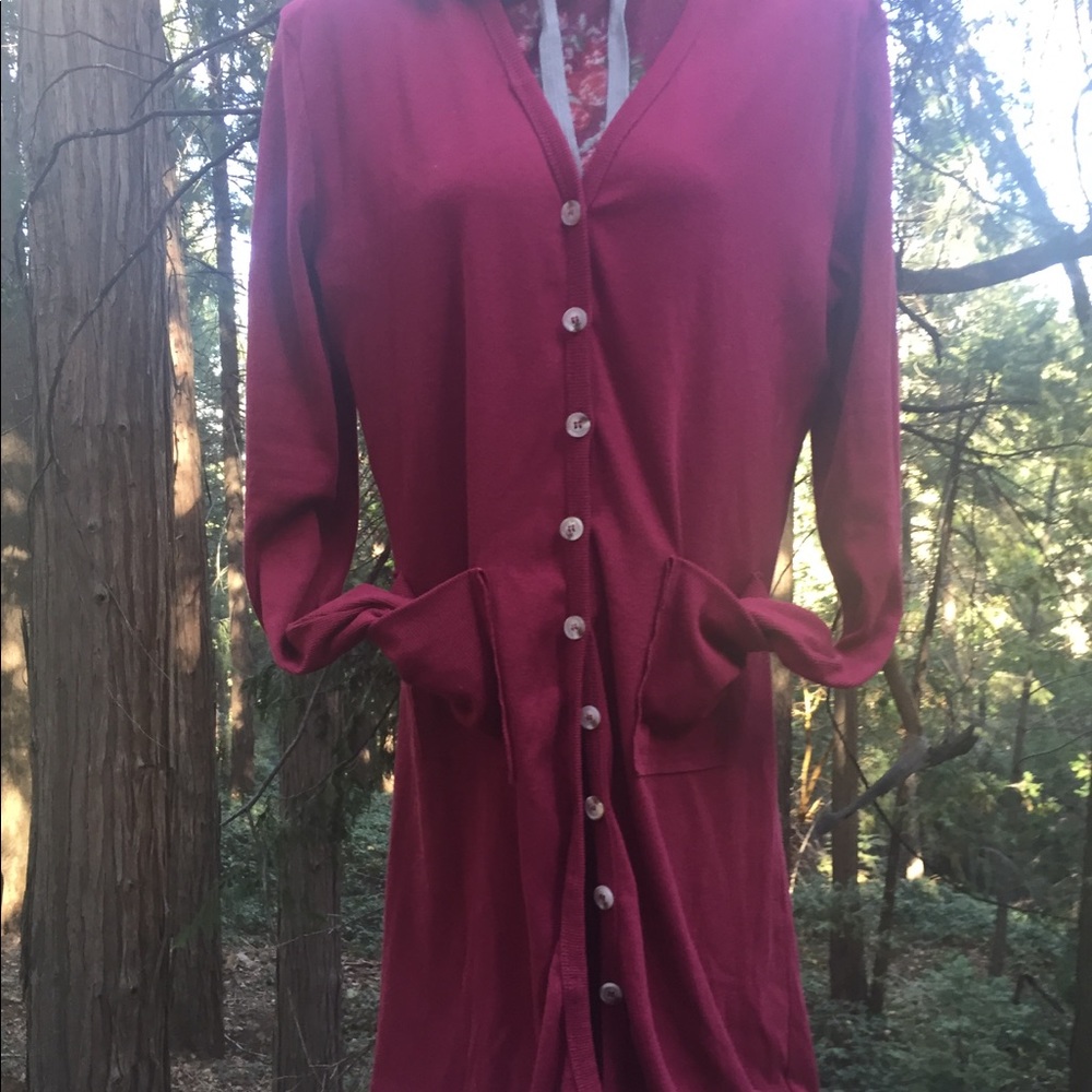 Suvimuga long sleeve button front lounging burgandy jacket - Picture 4 of 5